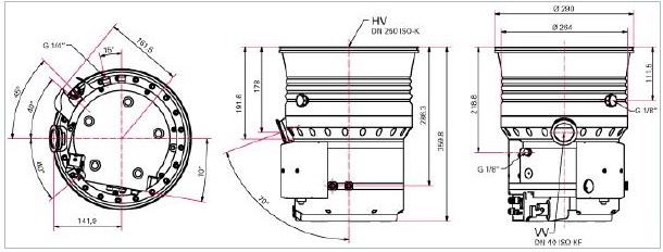 涡轮分子泵 Hipace 1500 尺寸图